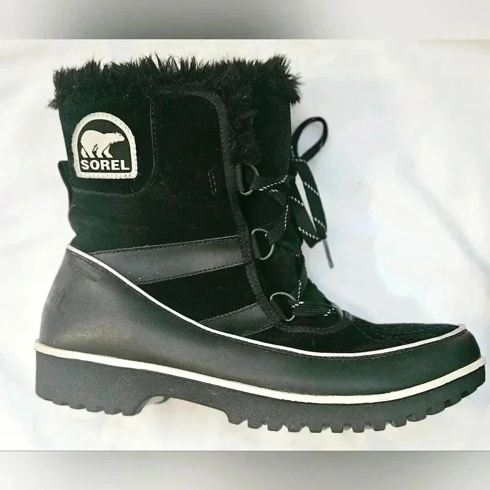 Sorel Tivoli Boots sz 10US Black Leather & Suede Waterproof Laceup Serpa Linning